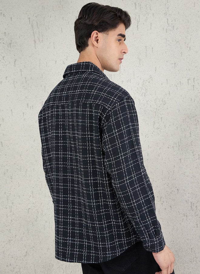 CHIMPAAANZEE Men Oversized Fit Checked Spread Collar Casual Shacket - Image 3